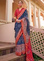 Silk Navy Blue Festival Wear Printed Saree